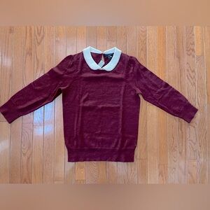 J Crew Burgundy Sweater with White Cream Collar Small
